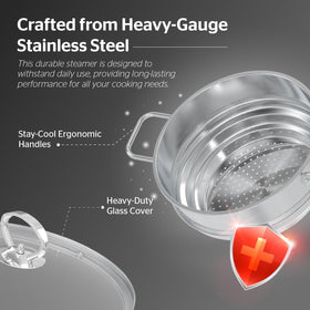 Sunhouse steamer insert fits 9-5 inch pots for multi-dish steaming efficiency.