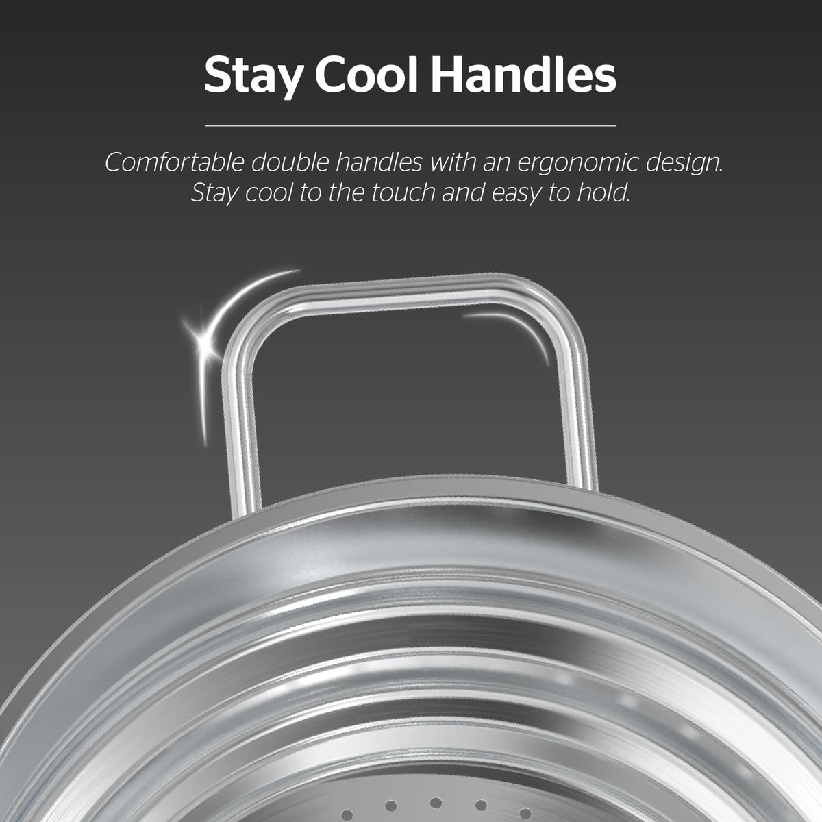 Sunhouse steamer insert features stay-cool handles for safe lifting.