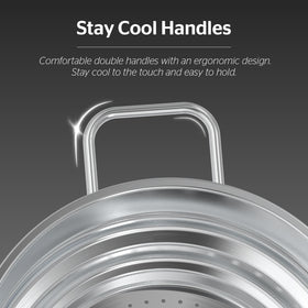 Sunhouse steamer insert features stay-cool handles for safe lifting.