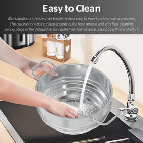 Sunhouse steamer insert used with vegetables and seafood for healthy steaming.