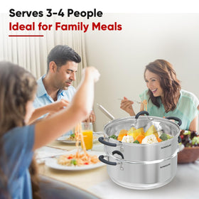Sunhouse steamer pot oven-safe up to 500°F for versatility.