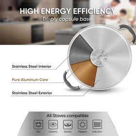 Sunhouse induction-ready pot works on all stove types with sturdy handles.