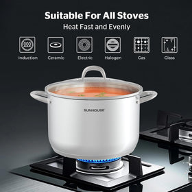 Sunhouse 13qt stock pot suited for batch cooking and canning prep.