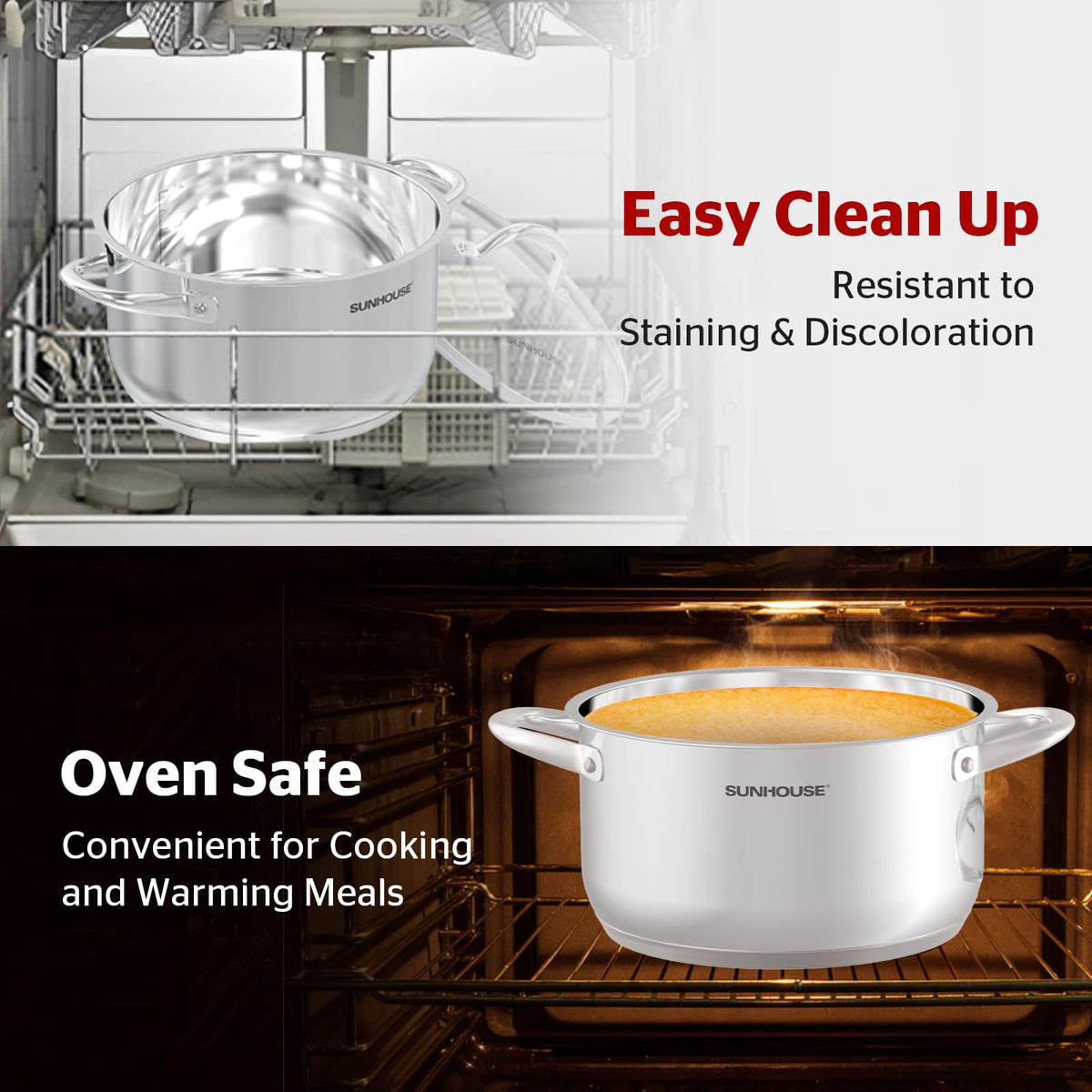 Sunhouse 13qt stock pot is dishwasher-safe for easy cleanup.