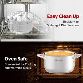 Sunhouse 13qt stock pot is dishwasher-safe for easy cleanup.