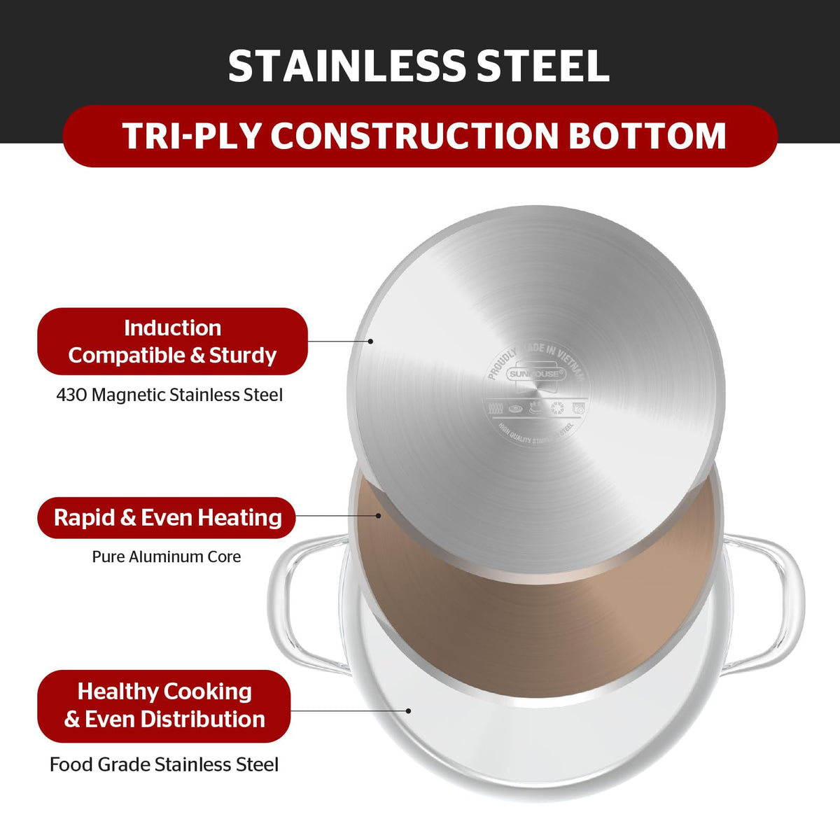 Sunhouse 13qt stock pot offers spacious capacity for soups and pasta.