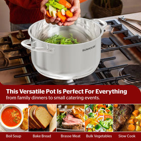 Sunhouse 13qt stock pot ideal for boiling pasta and cooking stocks.