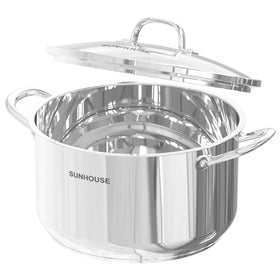 Sunhouse 13qt stock pot with visible lid for quick meal monitoring.