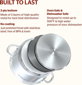 Sunhouse 7qt stock pot with durable riveted handles for safe lifting.
