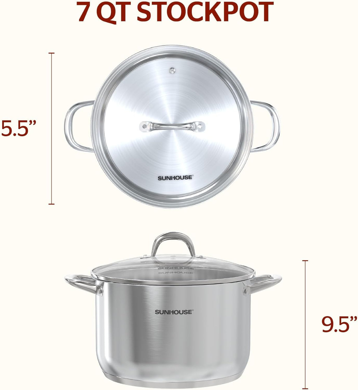 Sunhouse 7qt stock pot in-use with pasta for even, steady boiling.