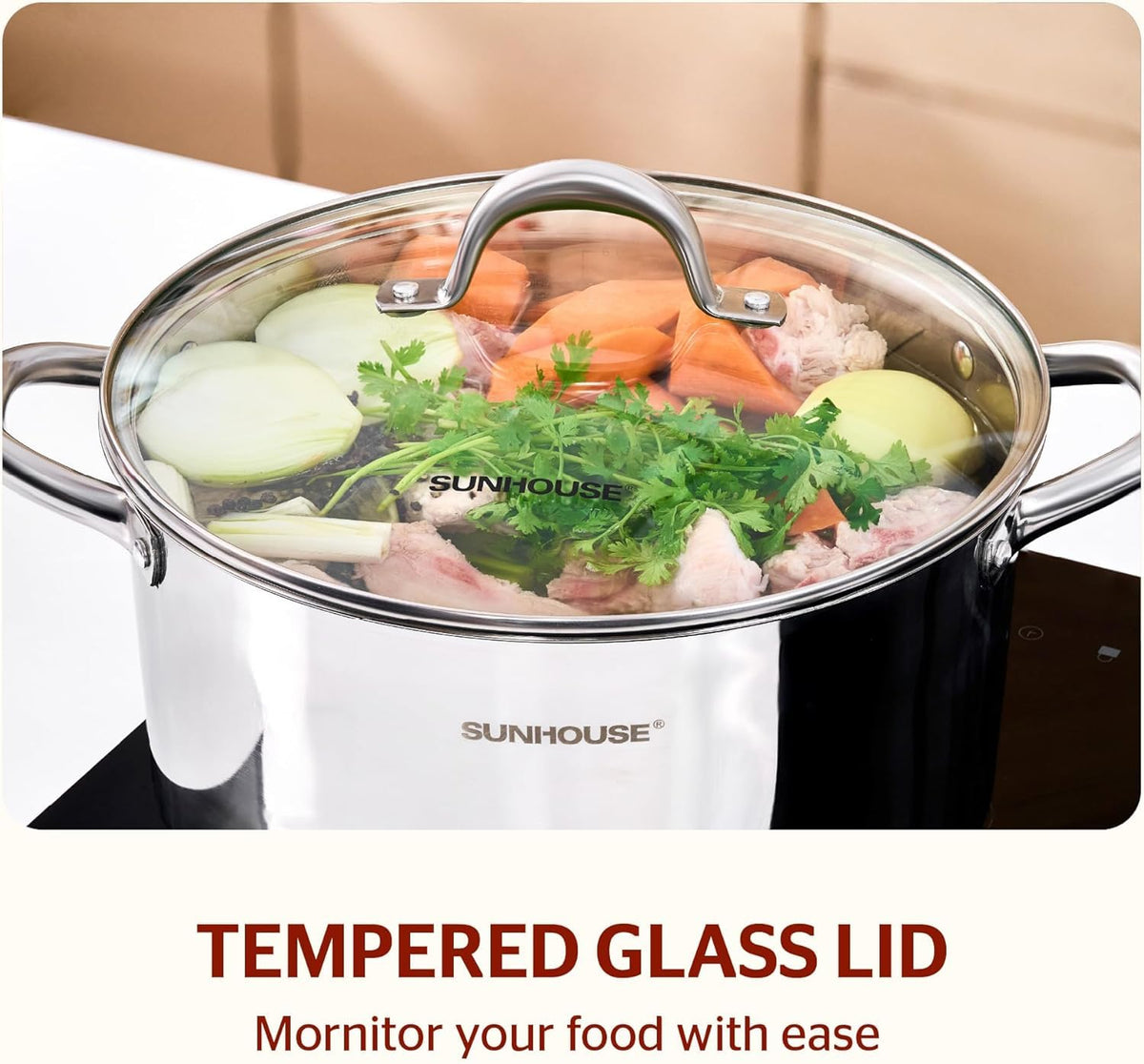 Sunhouse 7qt stock pot ideal for boiling soups and pasta.