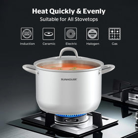 Sunhouse stock pot with induction-compatible base on stove