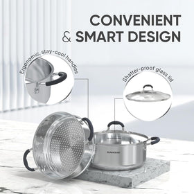 Sunhouse tri-ply bottom provides even heat distribution for reliable results.