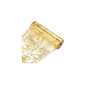 Sunlunckystar gold table runner unrolled on a long banquet table for elegant setup.