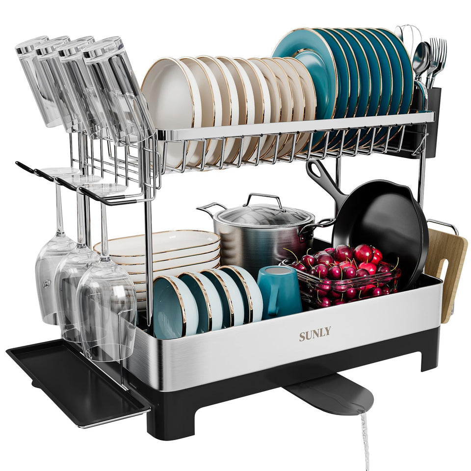 SUNLY 2-Tier Dish Drying Rack offers extra-large capacity for big households.