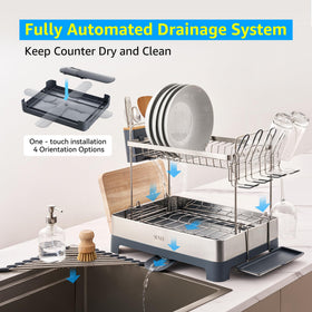SUNLY 2-tier dish drying rack plate area keeps plates neat and within reach.