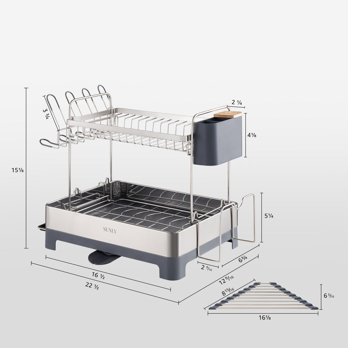 SUNLY dish drying rack extendable drain spout directs water into sink.