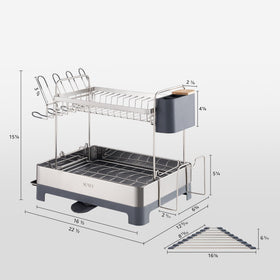 SUNLY dish drying rack extendable drain spout directs water into sink.
