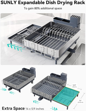 SUNLY dish rack with flip-up holders securely holds lids and pans.