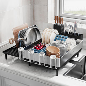 SUNLY expandable dish drying rack with extended drainboard for extra drying space