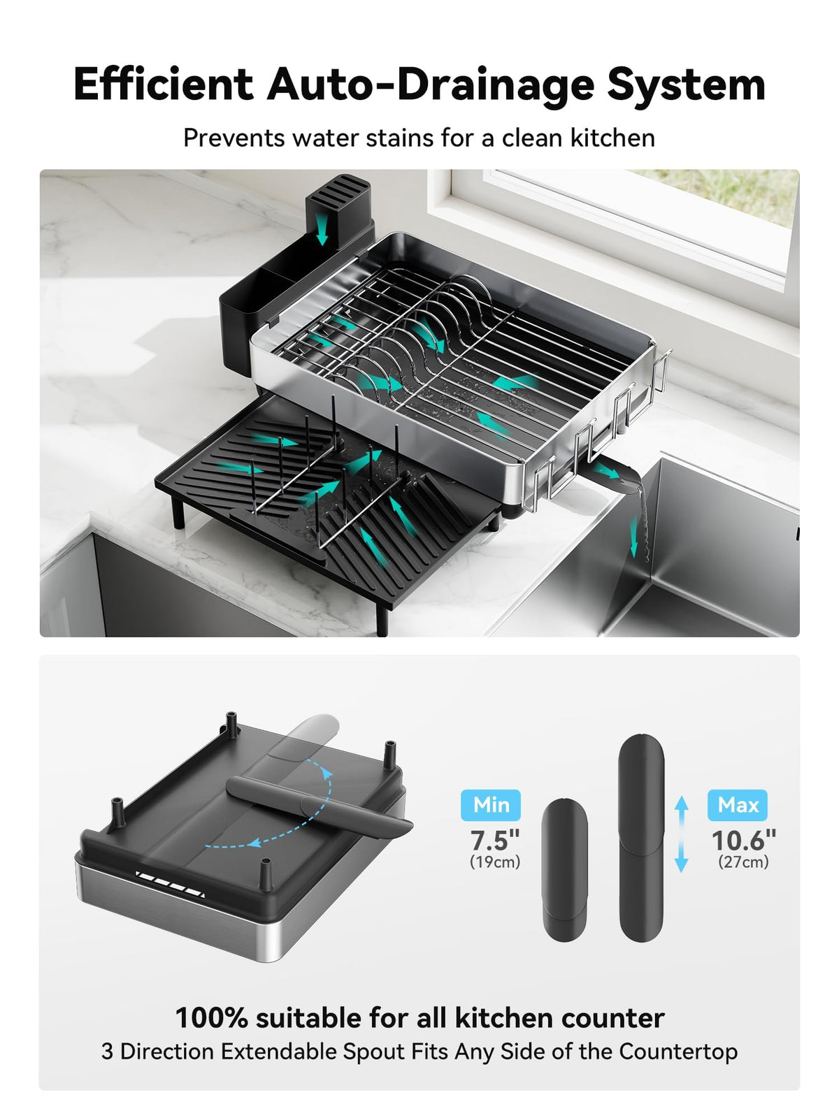 SUNLY flexible-mount flatware caddy installs on either side for easy cleanup