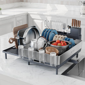 SUNLY expandable-dish-drying-rack with extendable drainboard for extra space.