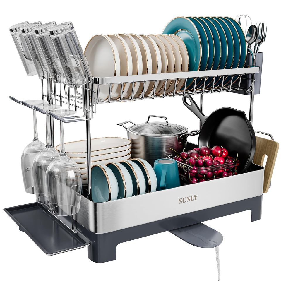 SUNLY large dish drying rack side view shows spacious capacity for busy kitchens.