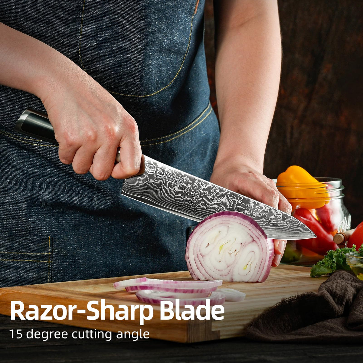Sunnecko 67-layer Damascus steel pattern highlighting durability and corrosion resistance