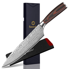 Sunnecko 8-Inch Chef Knife blade edge detail for precise slicing.