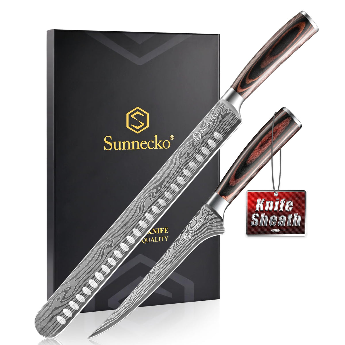 Sunnecko carving knife set with 12-inch brisket slicer for precise meat portions.