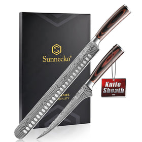 Sunnecko carving knife set with 12-inch brisket slicer for precise meat portions.