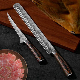 Pakkawood handle on the Sunnecko carving knife set provides a comfortable, non-slip grip.