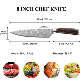 Sunnecko Chef Knife handle in Pakkawood offers comfortable, non-slip grip.
