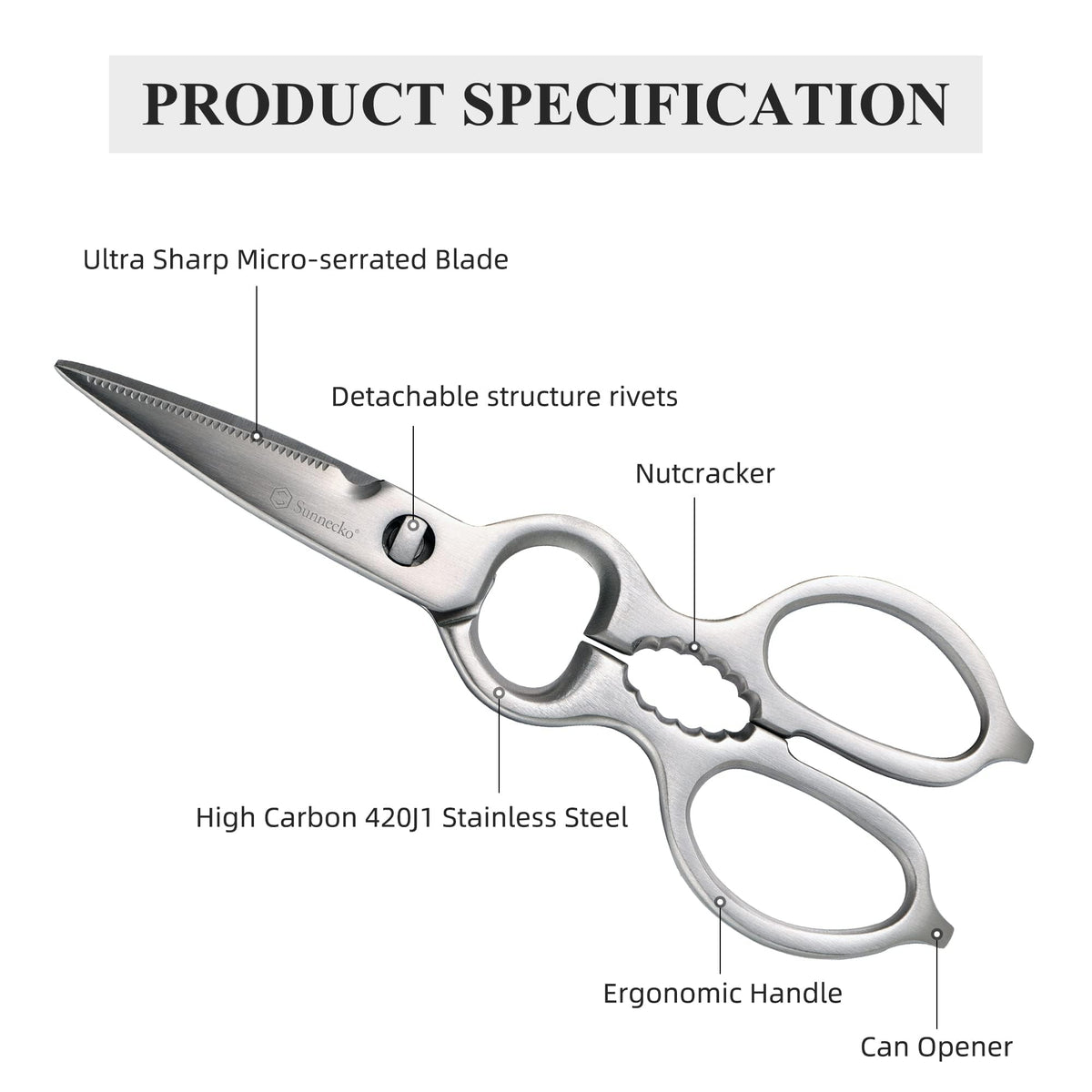 Sunnecko Heavy Duty Kitchen Scissors ergonomic handle demonstrates comfortable grip and reduced hand fatigue