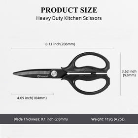 Sunnecko kitchen scissors with ergonomic handles for comfortable, fatigue-free use.