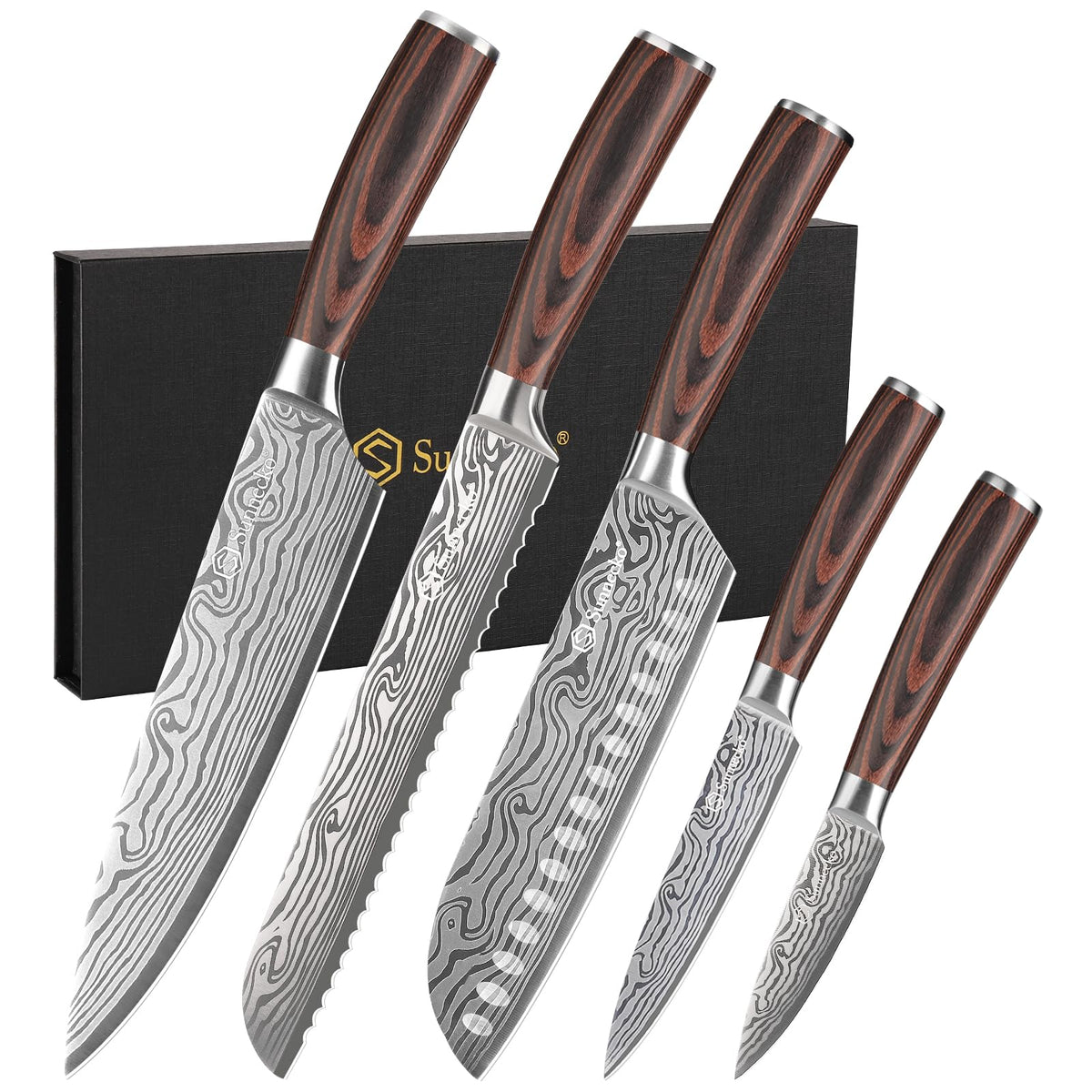 Sunnecko 8-inch chef knife with ergonomic wooden handle for precise slicing