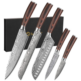 Sunnecko 8-inch chef knife with ergonomic wooden handle for precise slicing