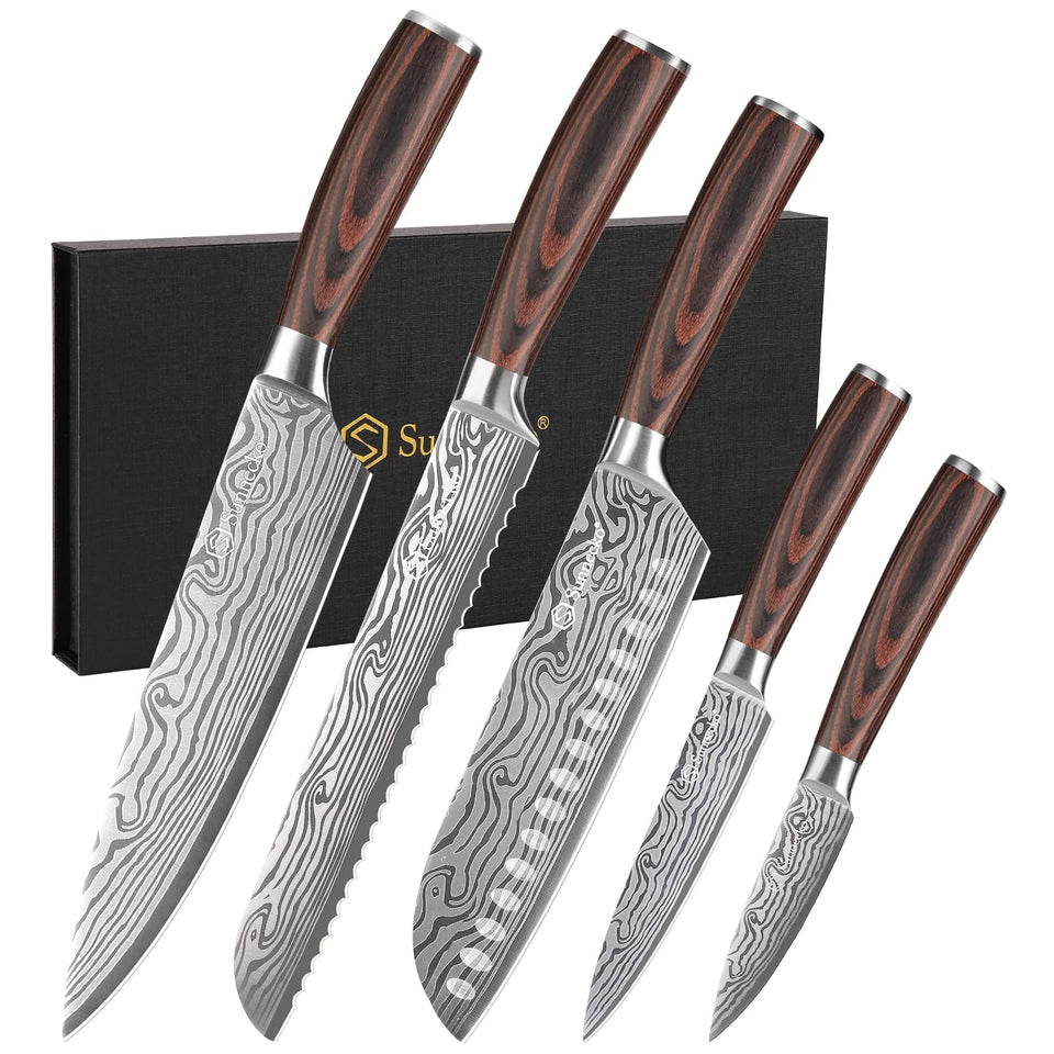 Sunnecko 8-inch chef knife with ergonomic wooden handle for precise slicing