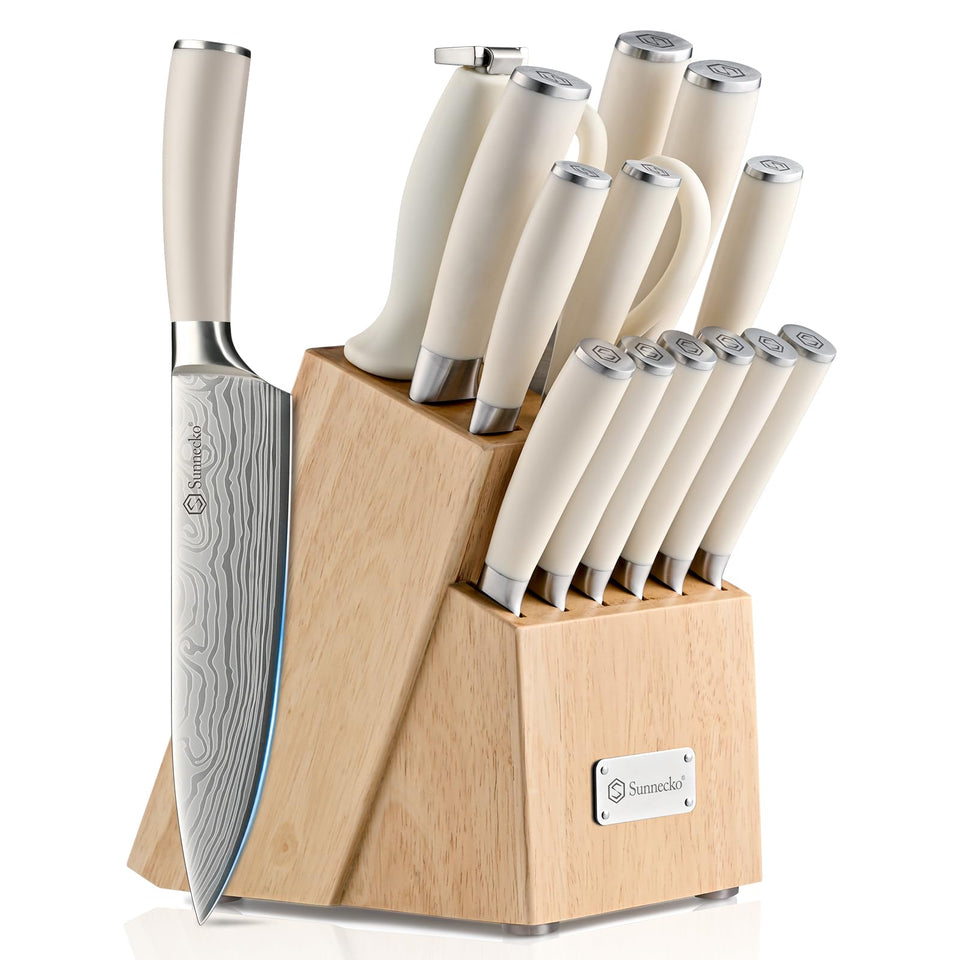 Sunnecko knife set with 8-inch chef knife for precise slicing and comfort.