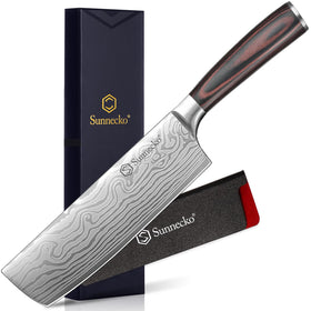 Sunnecko Nakiri 7-inch blade close-up showing razor-slim edge for precise slicing.