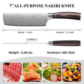 Sunnecko Nakiri 7-inch boneless meat prep showcases versatile cutting power.