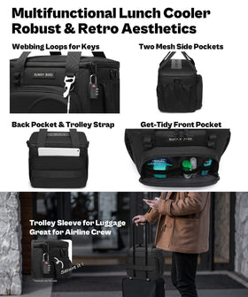 Sunny Bird 12L insulated lunch bag back pocket for easy access during commutes.