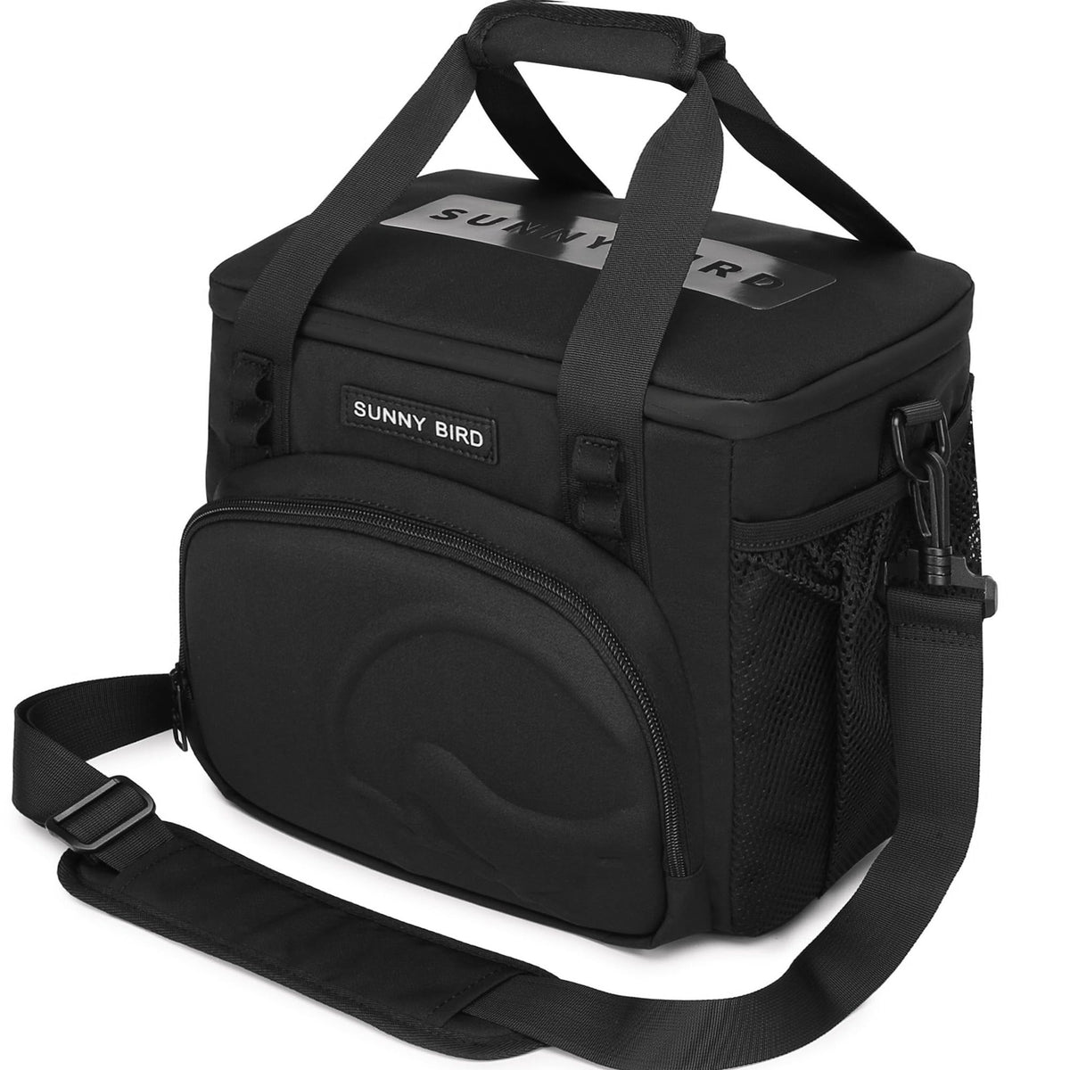 Sunny Bird 12L insulated lunch bag front view showing spacious main compartment for meals.