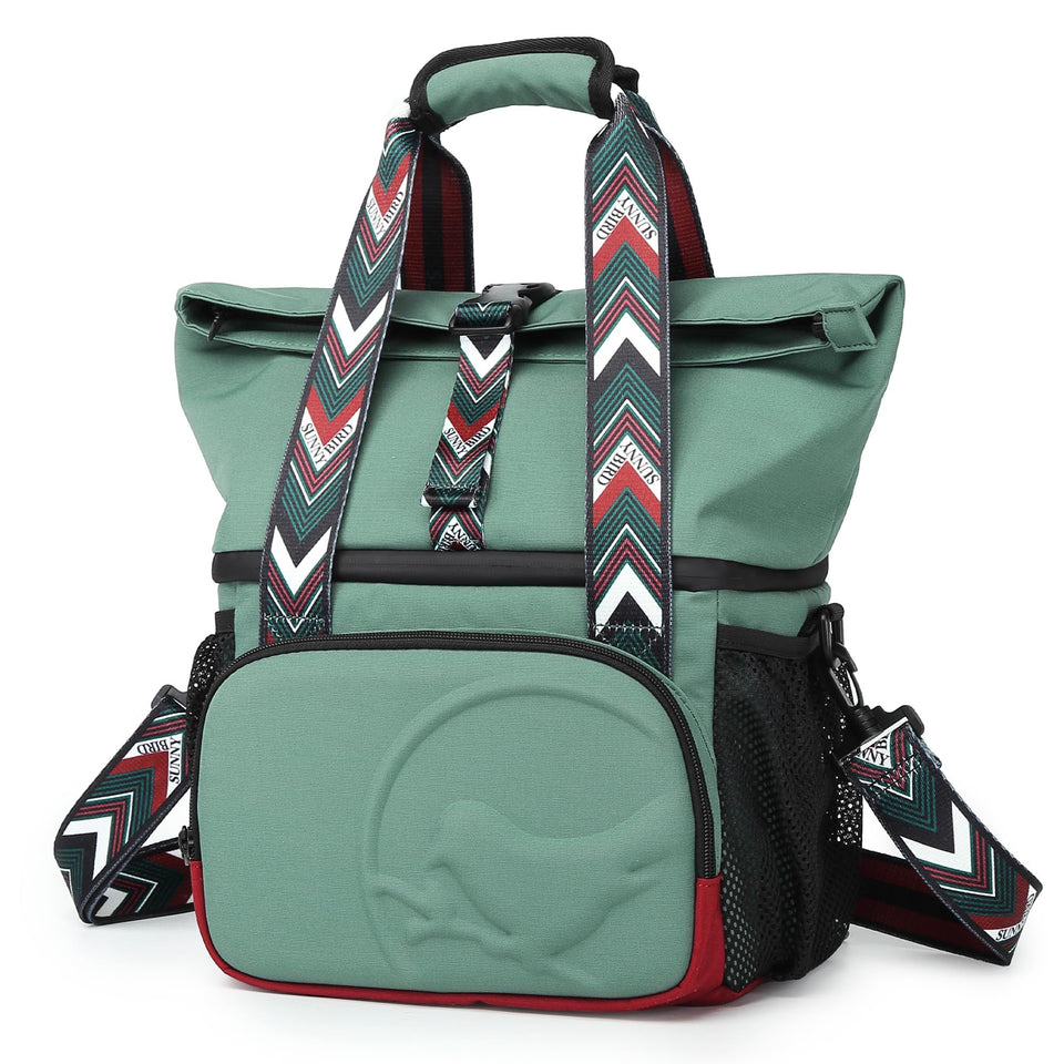 Sunny Bird dual-compartment lunch bag top view with ample storage for meals.