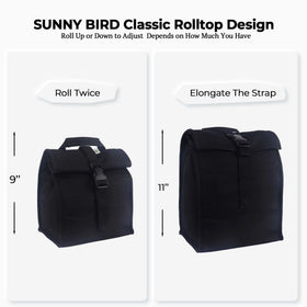 SUNNY BIRD insulated lunch bag rolltop open top for quick snacks access