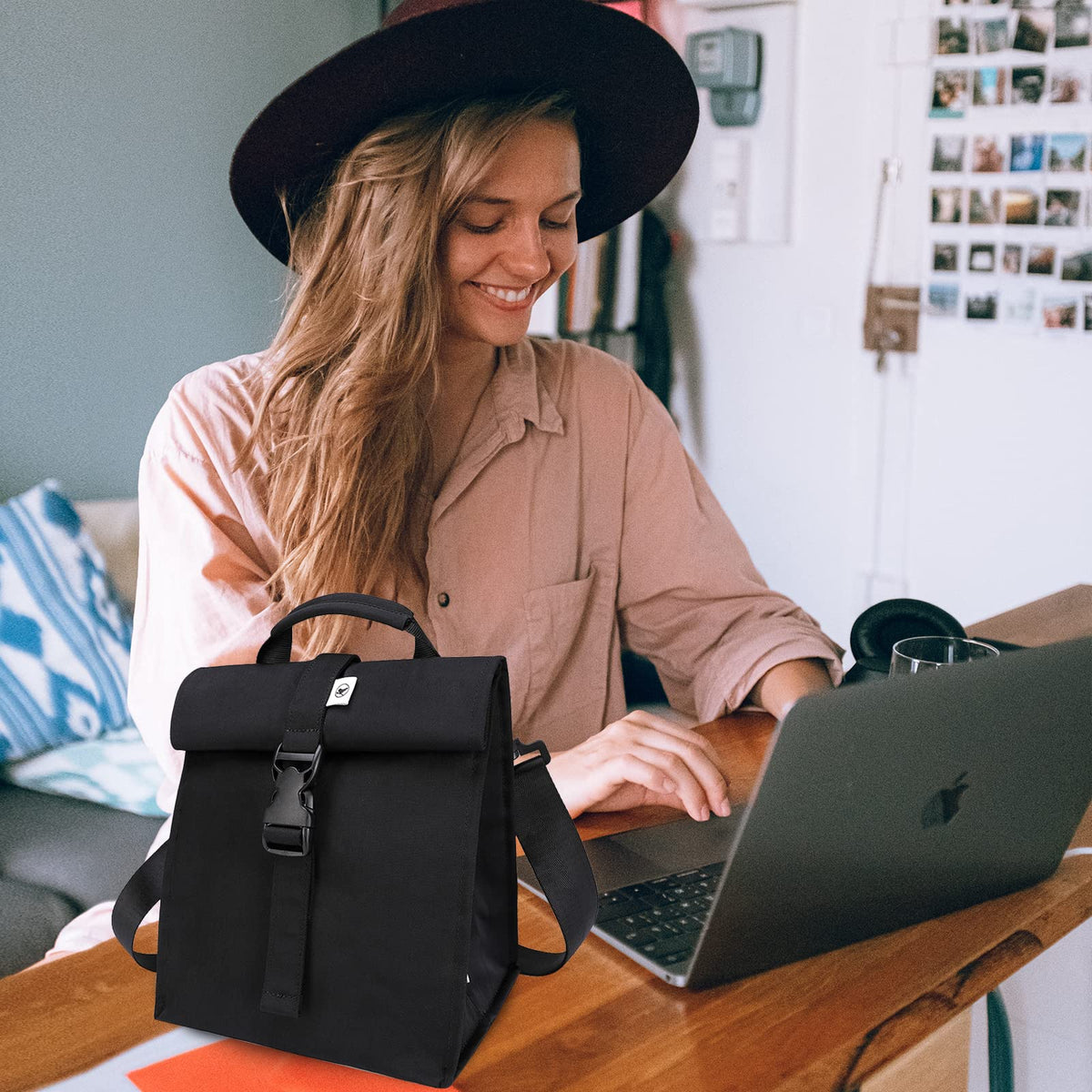 SUNNY BIRD insulated lunch bag adjustable shoulder strap for hands-free carry