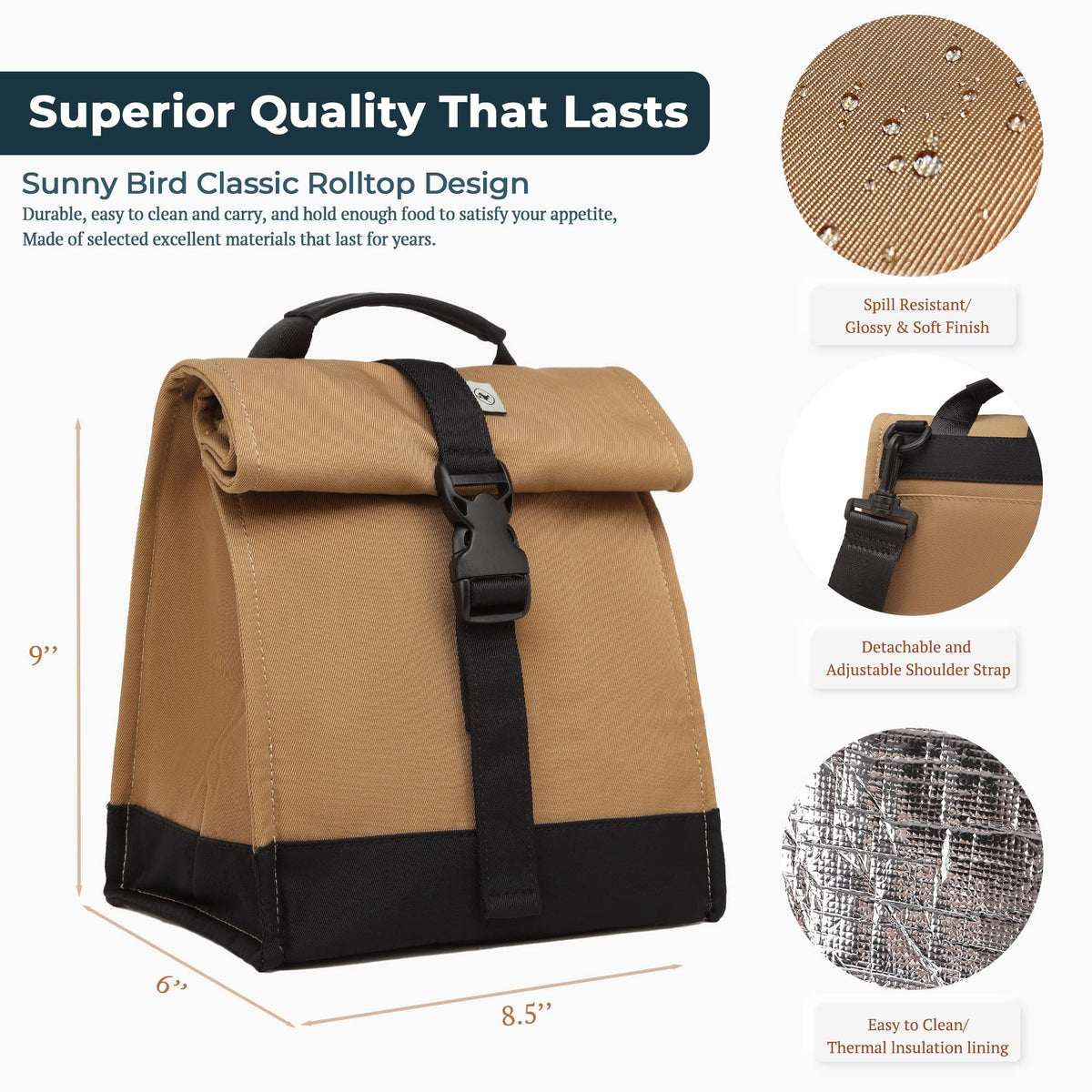 Sunny Bird lunch bag back pocket view for organizing napkins and cards.