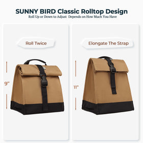 Sunny Bird durable lunch bag with double-stitched seams and rugged nylon.