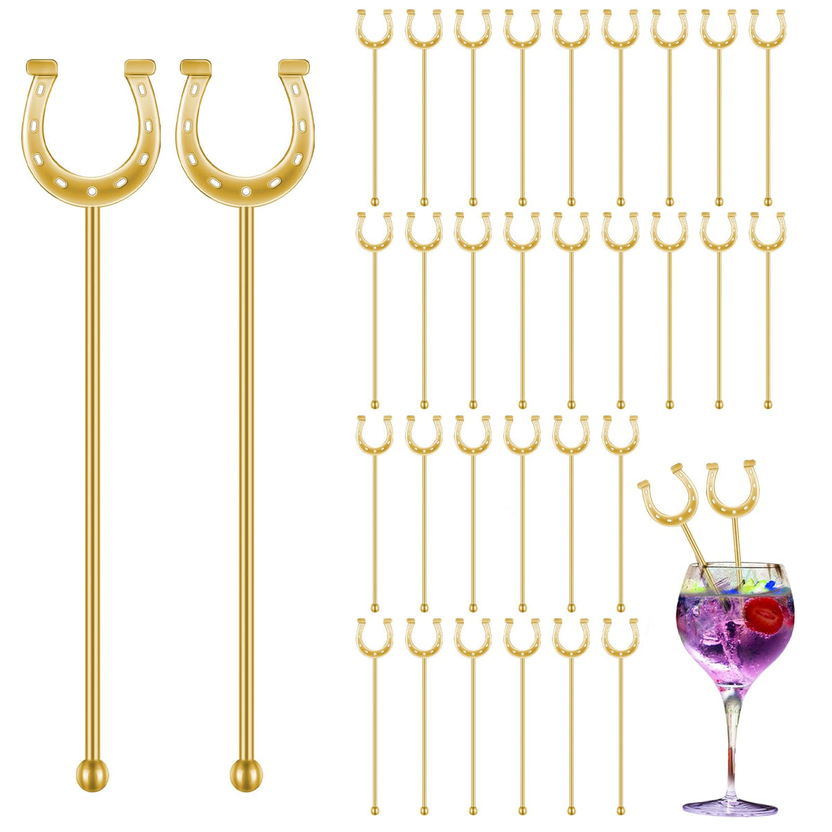 Sunnychicc 6-inch derby drink stirrers in gold for stylish cocktails and easy stirring.