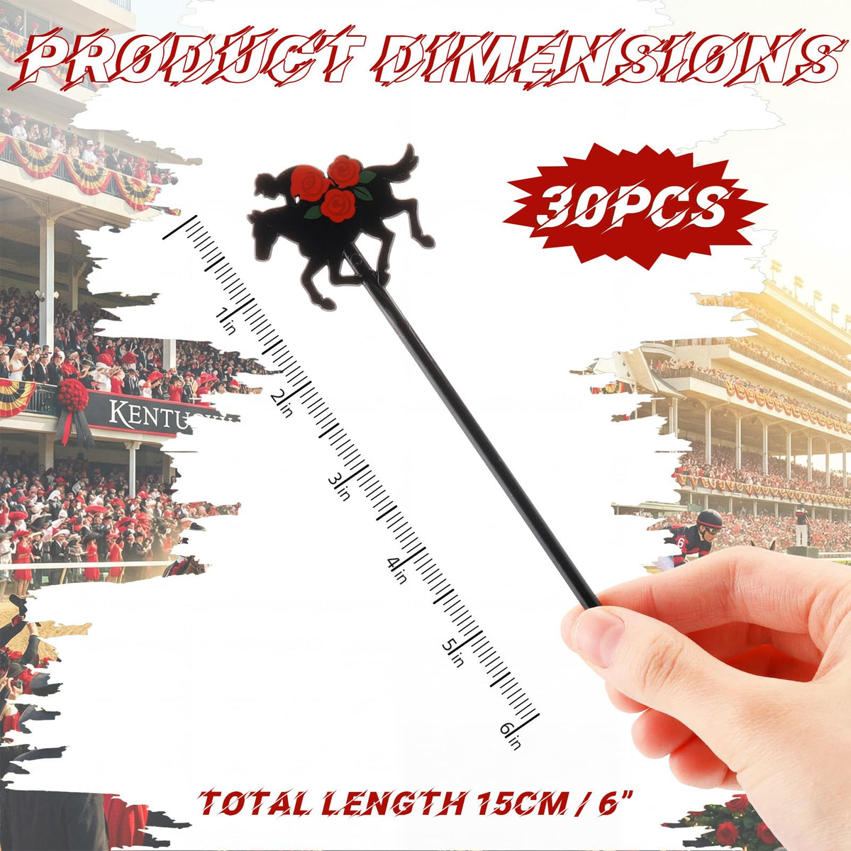 Sunnychicc black plastic stirrers with red rose accents for sleek presentations.